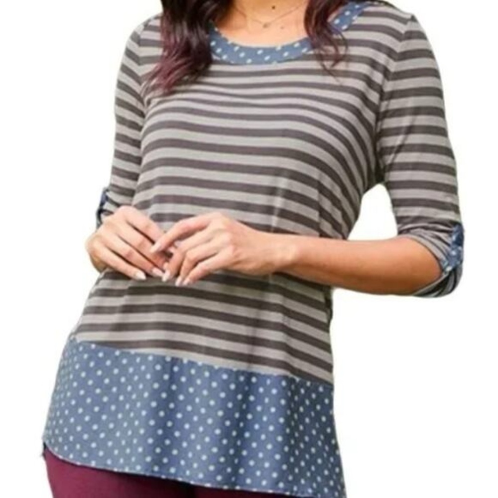 🔥5for$25🔥 Matilda Jane “Let’s Get Lost” Striped Polka Dot 3/4 Sleeve Tunic Top